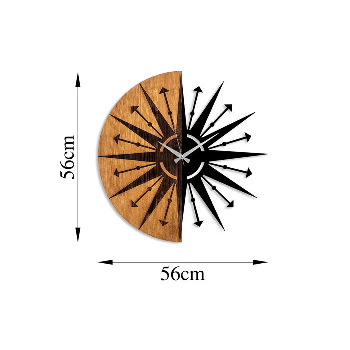 Wallity Reloj de Pared Decorativo de Madera y Metal 75, 56 cm, Nogal y Negro